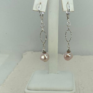 Pink Freshwater Pearl Drop Earrings: Sterling Silver Bridal Jewelry