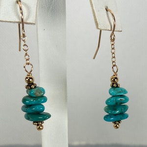 Turquoise and gold filled dangle, Boho turquoise and gold fill drop, Boho Wedding gift, Spring gift, Turquoise chip dangles, Birthstone