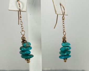 Turquoise and gold filled drop earring, Boho turquoise and gold fill drop, Boho Wedding gift, Spring holiday gift