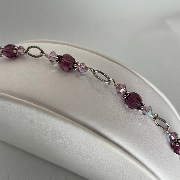 Sterling Purple Austrian crystal bracelet,   Crystal Bracelet,, Adjustable length  Sterling bracelet, Wedding bracelet, Holiday gift