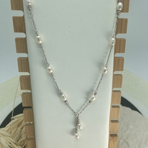 Freshwater Pearl and Sterling necklace, Gift for her, Bridal Party pearl, Classic pearl, Spring  gift