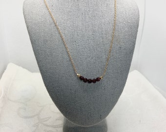 Birthstone Garnet and gold,  Layering gold necklace, Minimalist garnet necklace