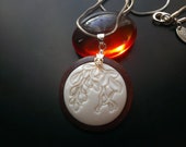 Round Carved Pendant Barberry, Mahogany with Bone Inlay