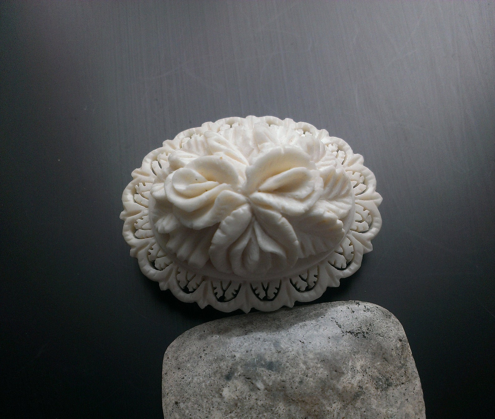 Exquisite Victorian Carved Bone Brooch Roses Etsy