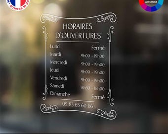Autocollant Horaires ouverture Boutique, stickers d'ouverture - Vitrophanie ouverture vitrine magasin ou autre commerce