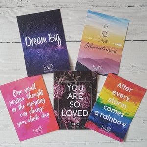 5 Pack Positivität Postkarte Drucke - motivierende Zitate - verschiedene Designs