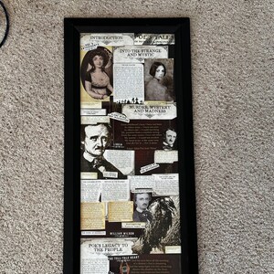 Edgar Allan Poe Collage in Frame with Glass wall hanging