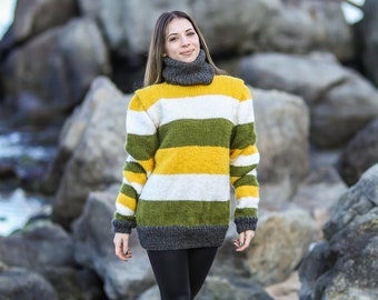 Colorful wool sweater ,Turtleneck wool  sweater, Chunky oversize pullover, Knit cardigan ,Wool knit sweater , 14_24