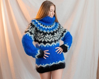 New Nordic Mohair Sweater, Turtleneck knit sweater, Oversized warm jumper , Nordic winter pullover