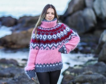 Pink Mohair Sweater, Turtleneck Pullover, Nordic Sweater, Plus Size Clothing, Mohair Fetish Sweater, Winter Pullover, Women Warm Sweater