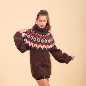 Colorfull Icelandic Sweater, Fluffy Nordic Jumper, Oversized Mohair Turtleneck, Lopapeysa Women Jumper, Fair Isle Sweater, Handknit Pullover