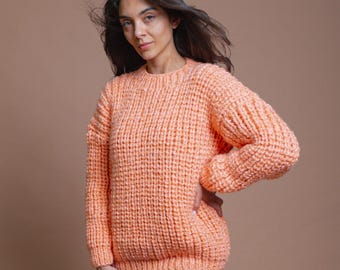 Ready to Ship 3XL Mixed Mohair And Wool Sweater, Warm Peach Color Jumper, Chunky Sweater, Unisex Lightweight Sweet Peach Color Pullover