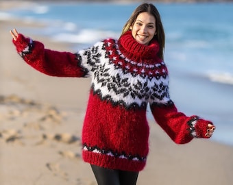 Bordo mohair fall sweater in Icelandic style available in plus size