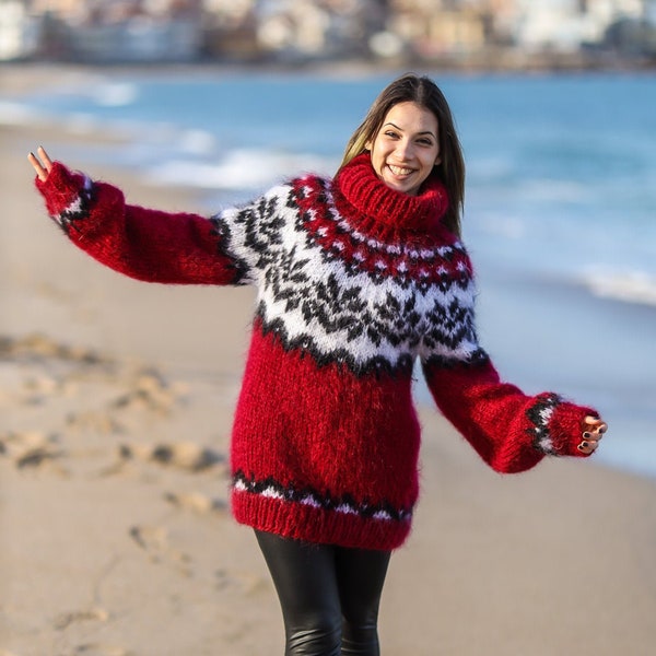 Pull d'automne Bordo mohair de style islandais disponible en taille plus