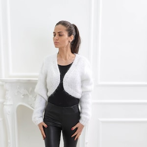 White Mohair Bolero, Bridal Shawl, Wedding Shawl, Mohair Bridal Wrap, Bridesmaid Bolero, Fluffy Top, Mohair Tank, Wool Christmas Gift