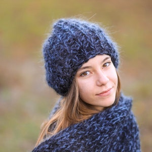 Blue Winter Beanie, Women Wool Hat, Wool Beanie, Winter Wool Accessories, Winter Clothing, Chunky Wool Hat, Warm Girlfriend Gift For Xmas image 1