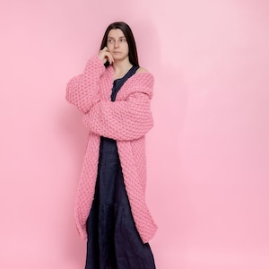 Pink Wool Cardigan, Wool Long Cradigan, Oversized Cardigan, Knit Jacket, Wool Coat, Hand Knit Cardigan, Maxi Coat, Chunky Cardigan image 1