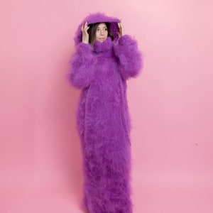5-6 Xl Ready Magenta mohair maxi sweater dress hand knitted available in plus size