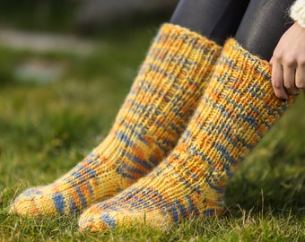 Ready to Ship Sale  Great Melange Knit Wool Socks, Wool Hand Knitted Leg, Knit Wool Socks, Warm Winter Socks,  Great for Hiking, Cozy Socks