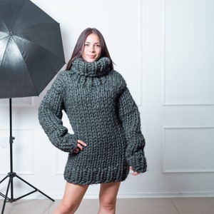 Huge Oversized Knit Sweater, Chunky Knit Sweater, Winter Wool Pullover, Handknitted Sweater, Turtleneck Pullover Sweater, Plus Size Knitwear