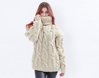 Molimarks Sweater For Women, Turtleneck Wool Sweater, Hand Knitted Winter Sweater, Kable Knit Turtleneck, Oversized Women Sweater, Plus Size