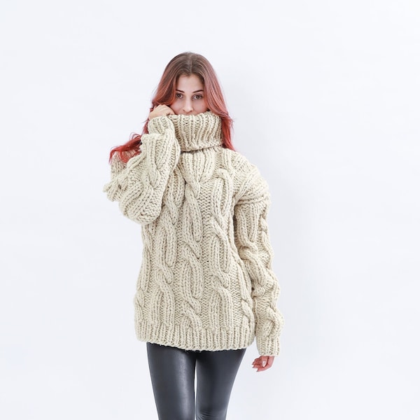 Molimarks Sweater For Women, Turtleneck Wool Sweater, Hand Knitted Winter Sweater, Kable Knit Turtleneck, Oversized Women Sweater, Plus Size