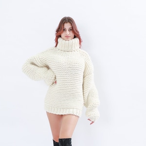 White Wool Sweater, Cream Wool Handmade Pullover, Oversize Knit Cardigan, Long Sleeve Jumper, Chunky Warm Unisex Pullover by Molimarks
