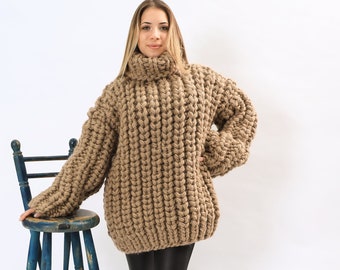 15 strands Chunky wool  sweater , Turtleneck wool sweater, Wool  sweater , Knit wool sweater, Oversize knit  sweater , Chunky knit  sweater