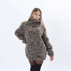 Melange Brown  Wool Sweater ,Turtleneck wool sweater, Melange hand knit cardigan, Oversize pullover,Molimarks 10250