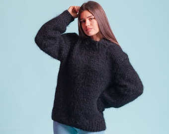 Black Sweater, Mohair Jumper, Women's Pullover, Everyday Sweater, Warm Pullover, Casual Jumper, Warm Sweater, Cozy Jumper,Plus Size Clothing