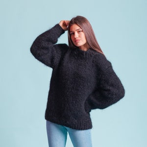 Black Sweater, Mohair Jumper, Women&#39;s Pullover, Everyday Sweater, Warm Pullover, Casual Jumper, Warm Sweater, Cozy Jumper,Plus Size Clothing