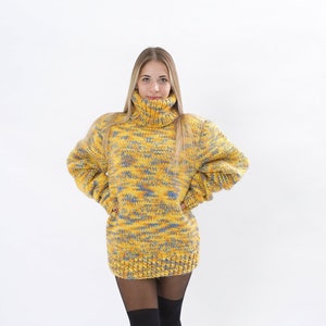 Melange Yelow Wool Sweater ,Turtleneck wool sweater, Melange hand knit cardigan, Oversize pullover,Molimarks 10250