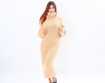 Robe pull mohair, robe pull à capuche Chunky, pull mohair à col roulé pour femmes, robe maxi pull, robe pull melon, taille pus