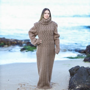 Cable Knit Wool Dress, Turtleneck Sweater Dress, Warm Floor Length Dress, Woolen Winter Dress, Chunky Knitwear, Hand Knit Sweater, Molimarks