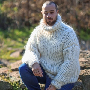 Wool Mohair Sweater, Men Comfy Jumper, Chunky Turtleneck, Winter Clothing, Warm Sweater, Woolen Pullover, Plus Size Jumper, Gift For Men
