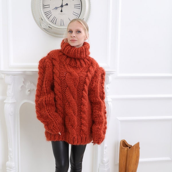 10 strands Mohair Sweater ,Chunky  mohair turtleneck sweater, Cable knit mohair pullover, Crochet oversize top , Mohair sweater