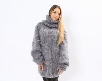 Mohair Sweater, Mohair Turtleneck, Fuzzy Pullover, Fluffy Mohair Sweater, Knit Jumper, Mohair Fetish, Oversized Sweater, Warm Gray Sweater
