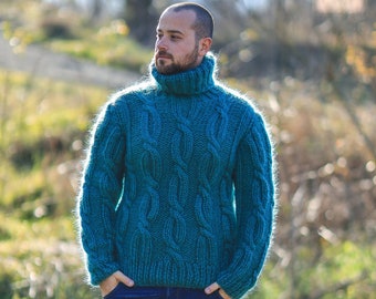 Mens Mohair Sweater, Turtleneck Jumper, Plus Size Clothing, Chunky Sweater, Warm Winter Jumper, Handknit Sweater, Warm Sweater For Men