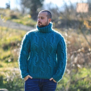 Mens Mohair Sweater, Turtleneck Jumper, Plus Size Clothing, Chunky Sweater, Warm Winter Jumper, Handknit Sweater, Warm Sweater For Men