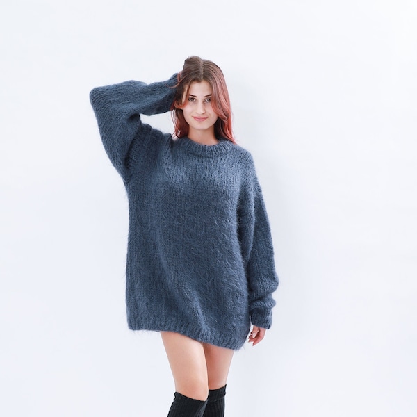 6 Stränge flauschiger Mohair Pullover, Mohair breiter Pullover, Mohair Strickpullover, Oversize Top stricken