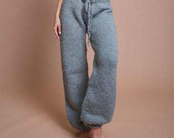 Ready to Ship 3XL Handmade Gray Merino Organic Wool Unisex  Pants, Chunky Merino Wollen Trousers, Fursuit Knickers, Warm Ski Knit Slacks