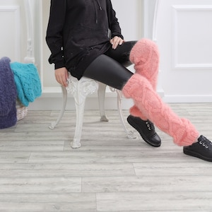Pink Mohair Knitted Leg, Fluffy  Mohair Boot Cuffs  ,Fuzzy Knitted Legwarmer , Mohair Leg   ,Hand knit Stocking Stuffer , Mohair knit Cuffs