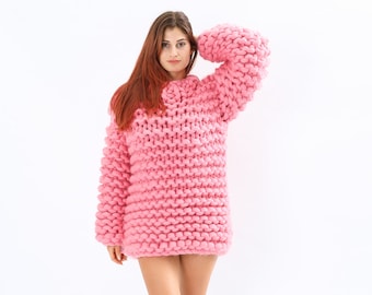 Chunky Pink Wool  sweater , Turtleneck wool sweater, Bulky sweater , Merino wool sweater, Super chunky sweater , Merino chunky sweater