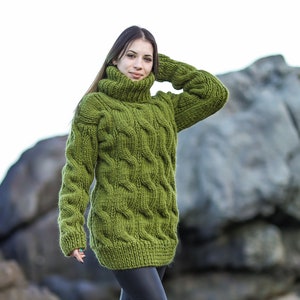 Unisex calbe knit sweater ,Grey turtleneck wool sweater,Calbe pullover, Long sleeve oversize top, Cable knit cardigan