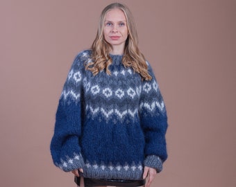 Beautiful Icelandic Sweater, Fluffy Nordic Jumper, Oversized Mohair Turtleneck, Lopapeysa Women Jumper, Fair Isle Sweater, Handknit Pullover