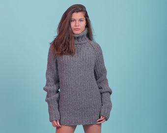 Gray Wool Sweater, Gray Jumper, Fisherman Sweater, Irish Sweater, Vintage Wool Sweater, Oversized Jumper, Knitted Sweater, Boyfriend Sweater