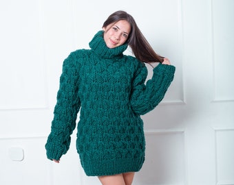 Maglione verde, Pullover a collo alto, Maglione Plus Size, Abbigliamento in lana, Pullover a maglia a cavo, Maglione accogliente, Abbigliamento Plus Size, Abbigliamento premaman