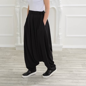 Black Harlem Pants, Plus Maxi Pants, Casual Yoga Pants , Black Workout Pants , Extravagant Oversize Harlem Pants , Drop Crotch Woman Pants image 1