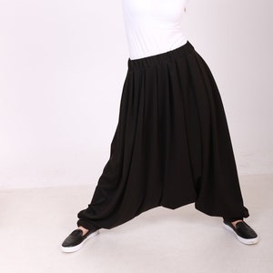 Black Harlem Pants, Plus Maxi Pants, Casual Yoga Pants , Black Workout Pants , Extravagant Oversize Harlem Pants , Drop Crotch Woman Pants image 2