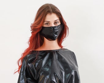 Latex Face Mask, Black Fashion Mask, Accessory Mask, Adjustable Mask, Handmade Face Mask, Leather Mask, Washable Face Mask, Molimarks 10240